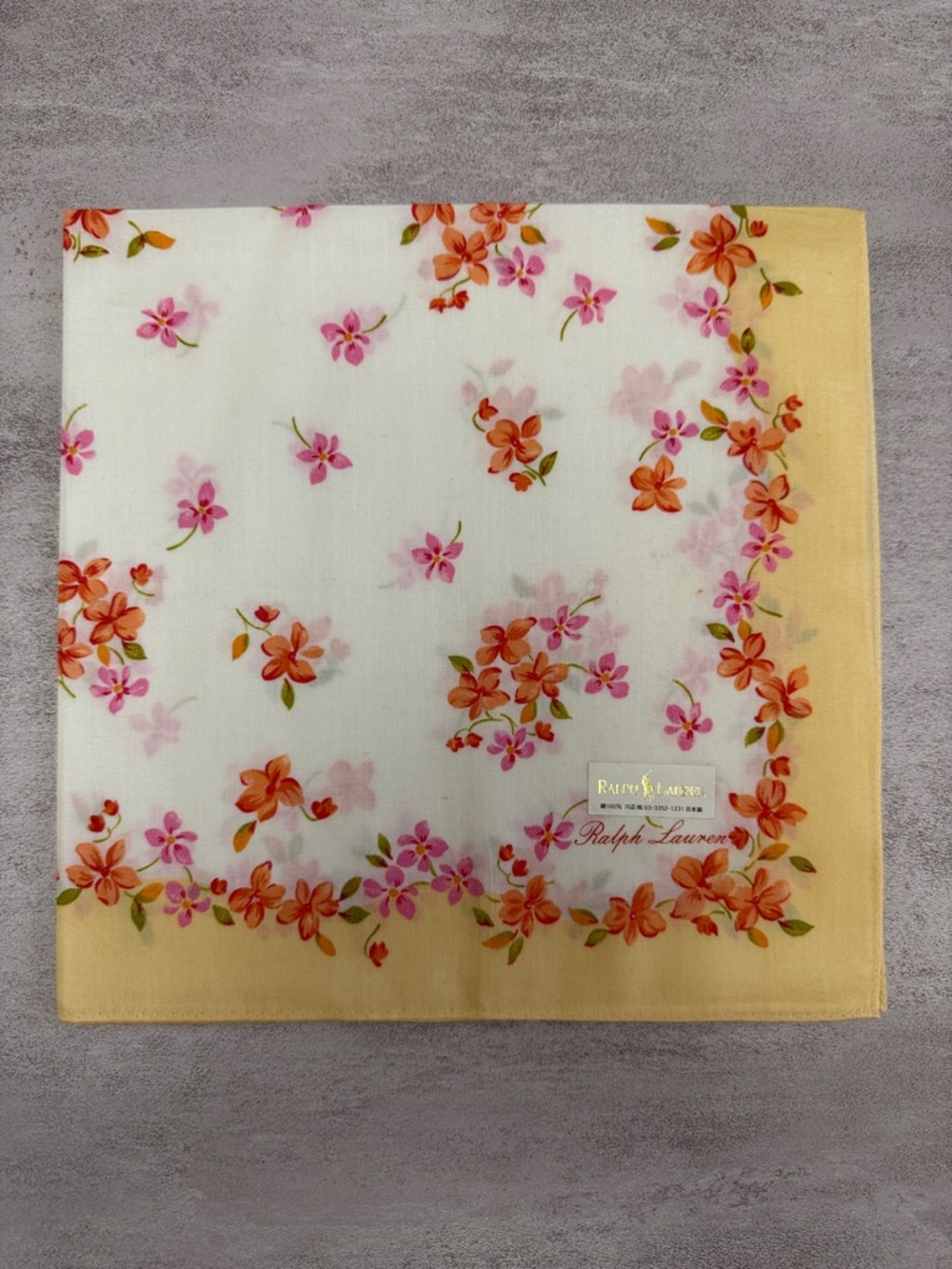 Ralph Lauren Floral cotton Scarf in White, Pink, Orange & Yellow Border - Picture 1 of 5